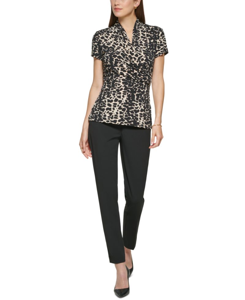 Petite Animal-Print Draped Surplice Blouse