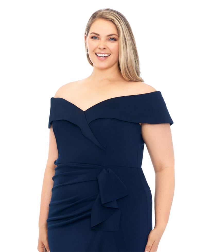 Plus Scuba Off-The-Shoulder Gown