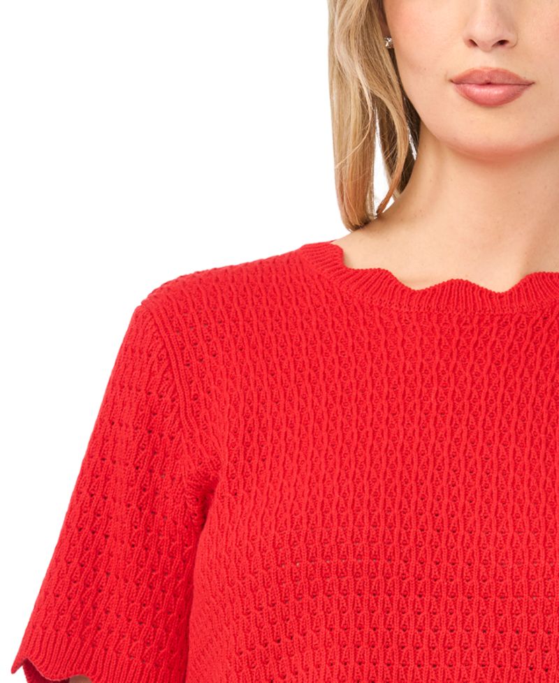 Women's Pointelle Short-Sleeve Crewneck Top