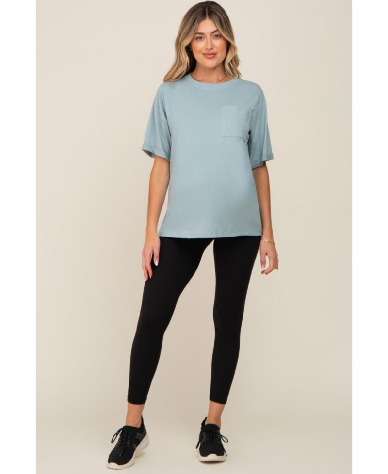 Women's Mint Green Oversized Pocket Front Short Sleeve Top