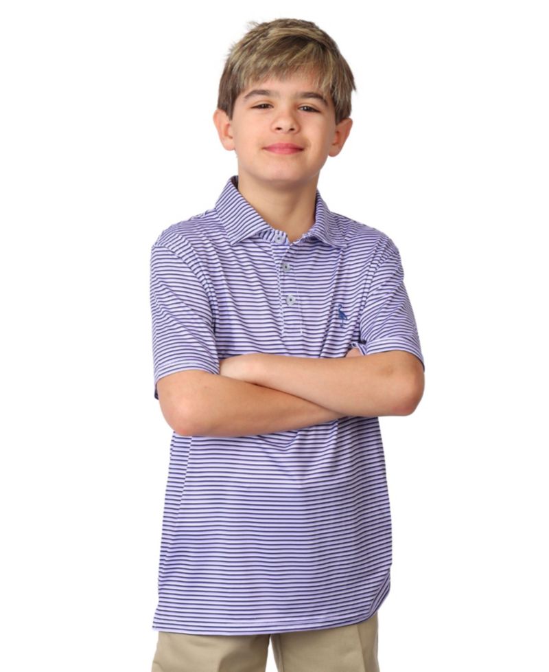 Boys Multi Stripes Printed Performance Short Sleeve Polo