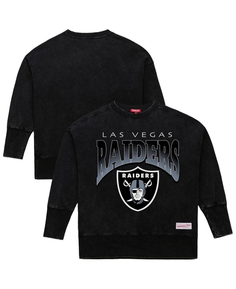 Women's Black Las Vegas Raiders Delineate Mineral Wash Crewneck Sweatshirt