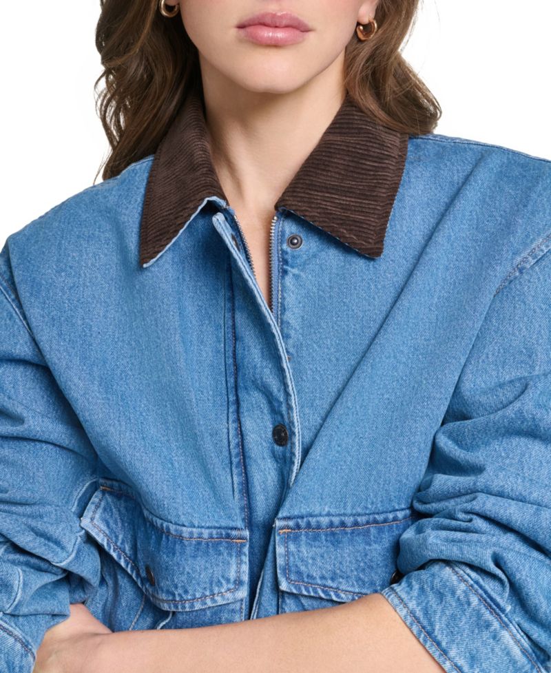 Women's Cropped Cotton Corduroy-Collar Barn Jacket