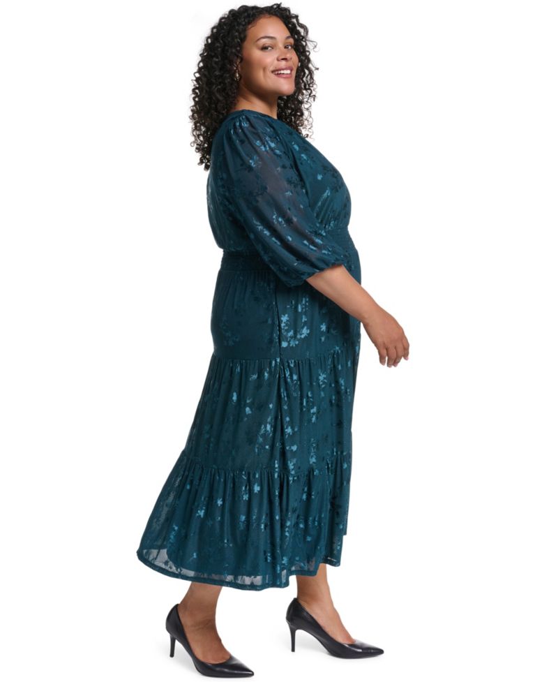 Petite 3/4-Sleeve Smocked Floral Midi Dress