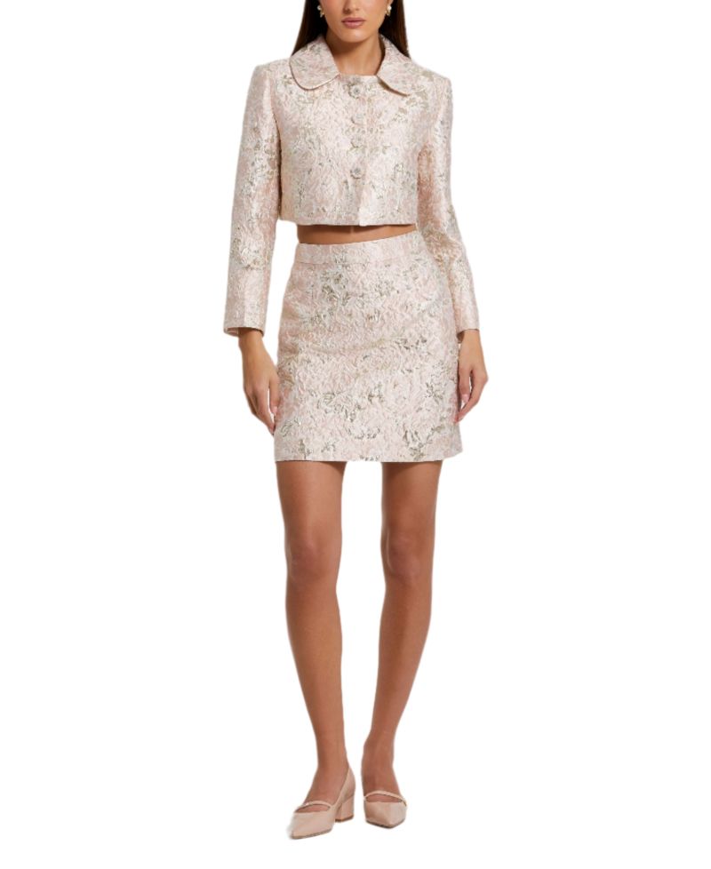 Women's Pearl Button Brocade Cropped Jacket