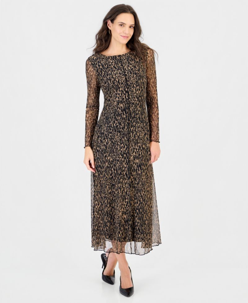 Women's Long-Sleeve Mesh Boat-Neck Dress