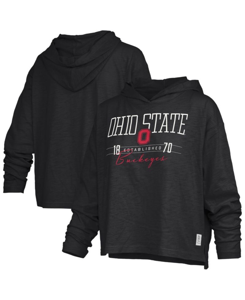 Women's Black Ohio State Buckeyes Castillo Slub Waist Length Long Sleeve Hoodie T-Shirt
