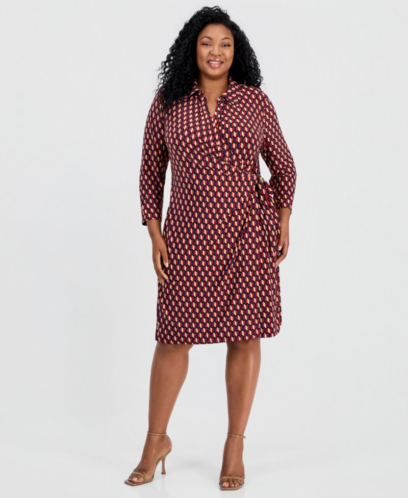 Plus Size Printed Faux-Wrap Dress