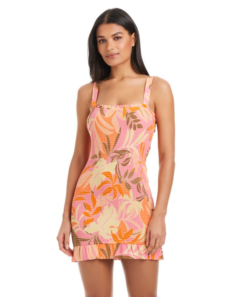 Women's Smocked Square Neck Cover-Up Dress