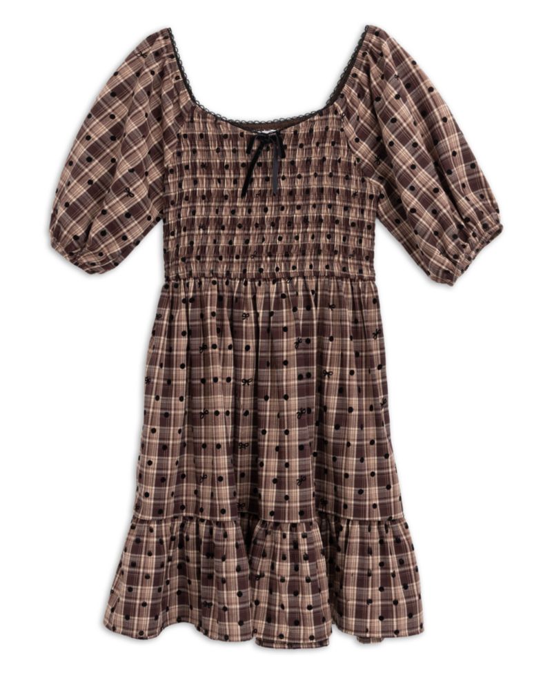 Girls' 7-16 Smocked Bodice Short-Sleeve Dress