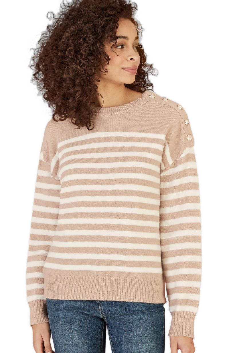Women's Button Detail Stripe Knitted Jumper