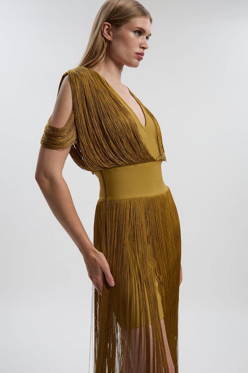 Women's Bandage Knit Fringe Detail Dress