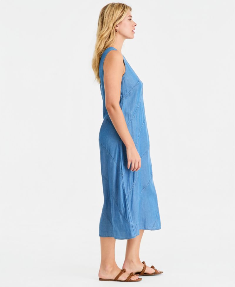 Women's Chambray Diagonal Seam Midi Dress