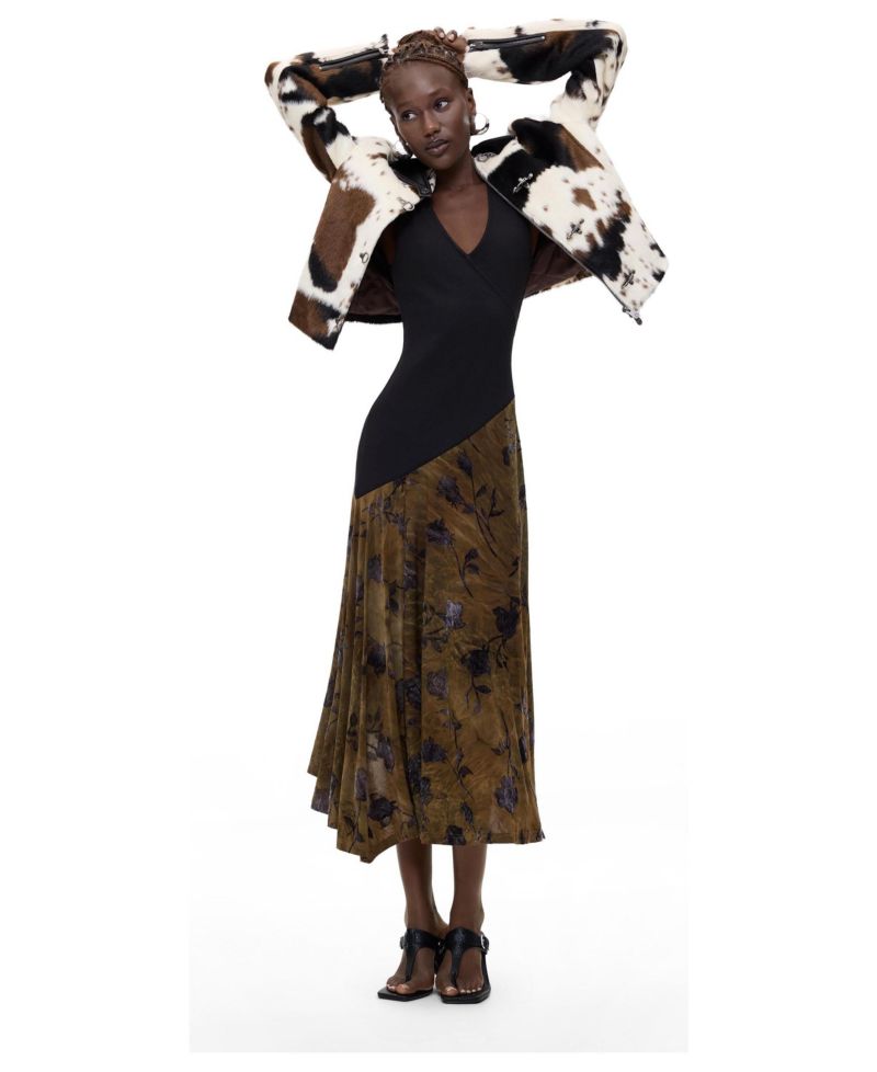 Women's Floral Flocked A-Line Midi Dress