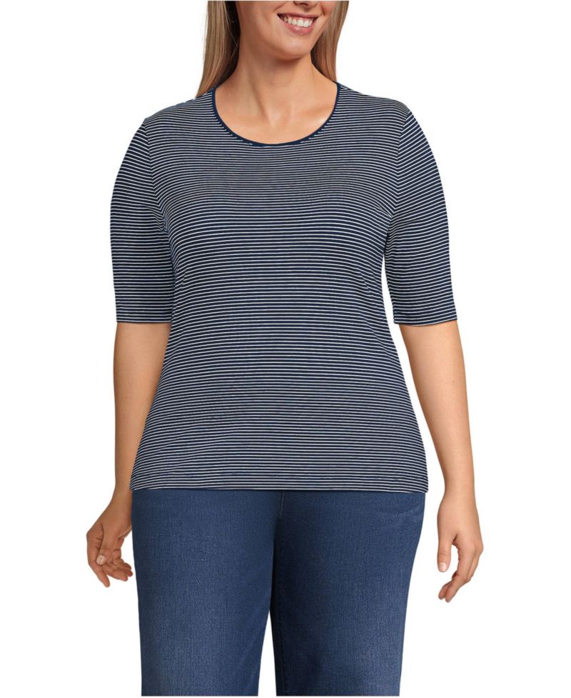 Plus Size Lightweight Jersey Skimming Elbow Sleeve Crew Neck T-shirt