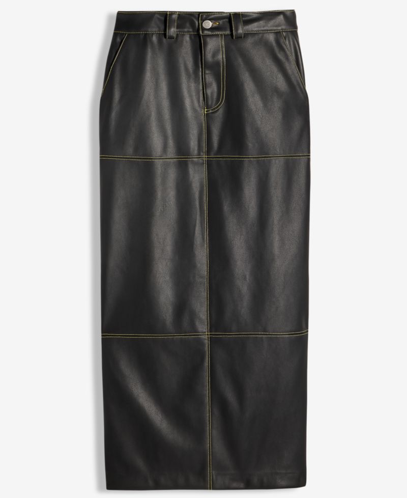 Women's High-Slit Faux-Leather Maxi Skirt
