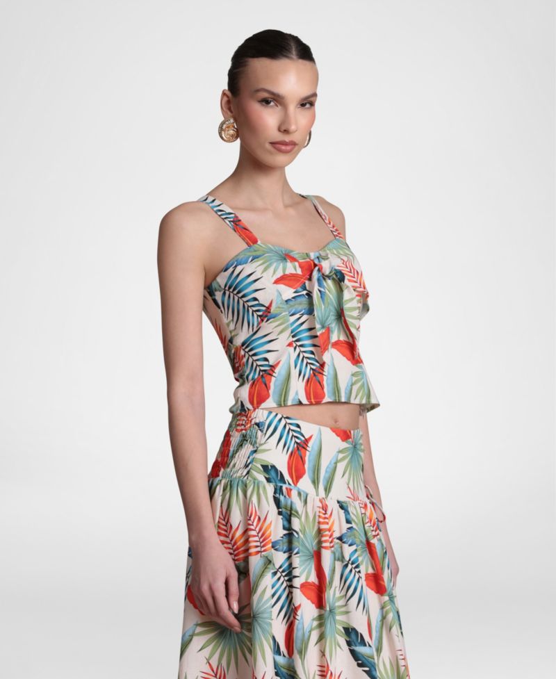 Women's Linen-Blend Tie-Front Top