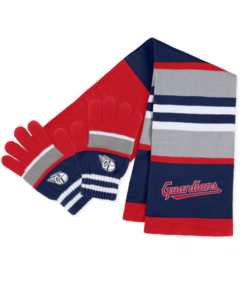 Women's Cleveland Guardians Stripe Glove and Scarf Set