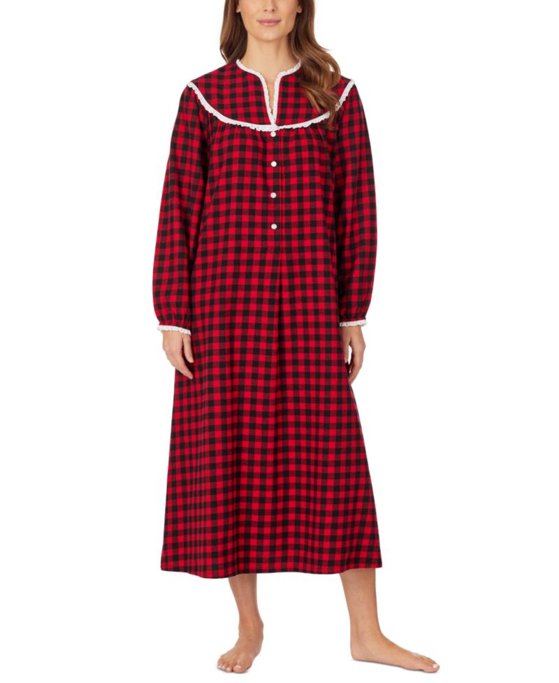 Cotton Lace-Trim Flannel Nightgown