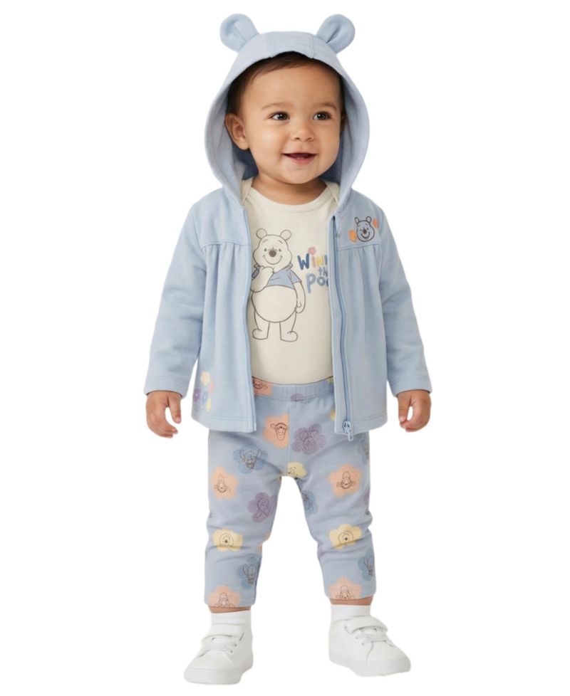 Baby Girls' Winnie-the-Pooh Print Jacket, Bodysuit and Pants, 3-Piece Set