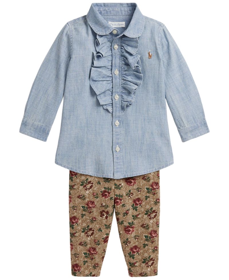 Baby Girls' Long-Sleeve Top and Pants, 2-Piece Set