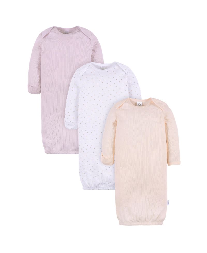 Baby Girls 3-Pack Lap Shoulder Gowns,Dot/Orchid Hus, 0-3 Months