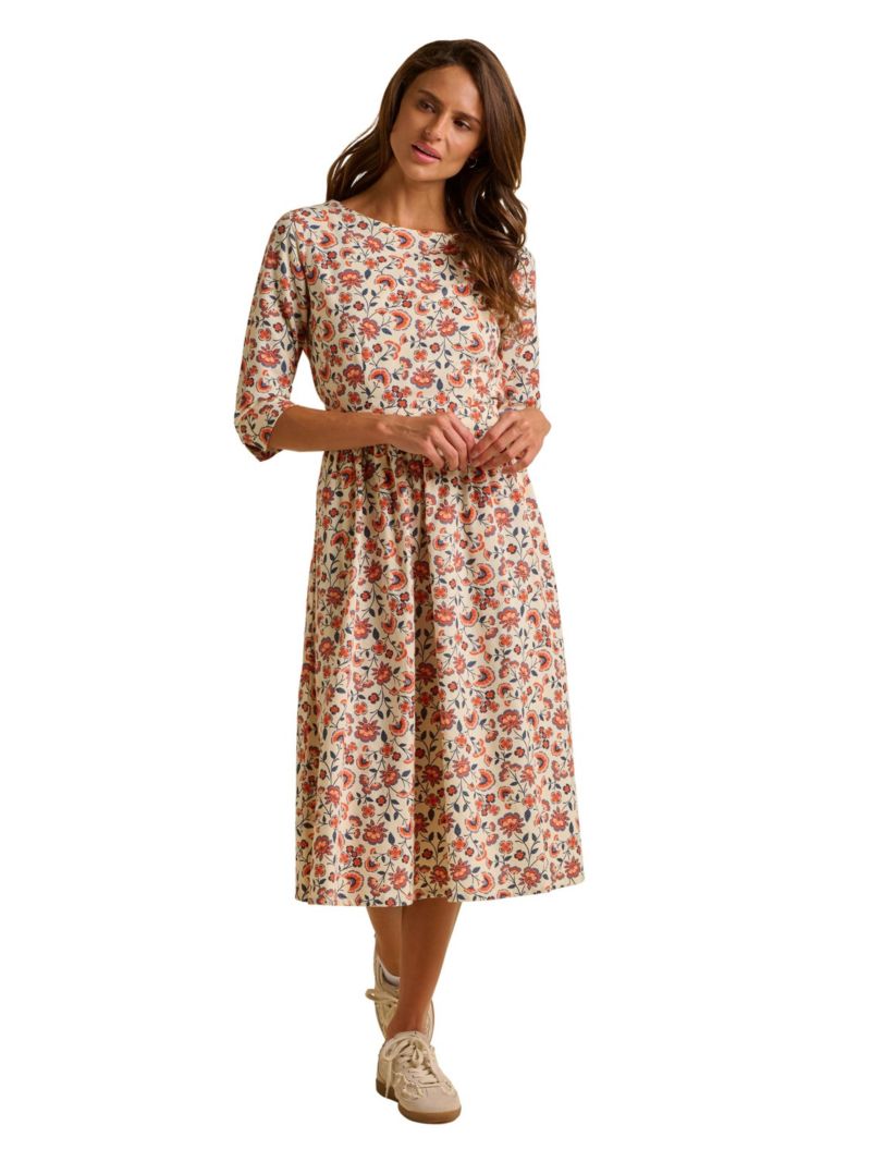 Women's Beech Sleeve Waist Tie Midi Dress
