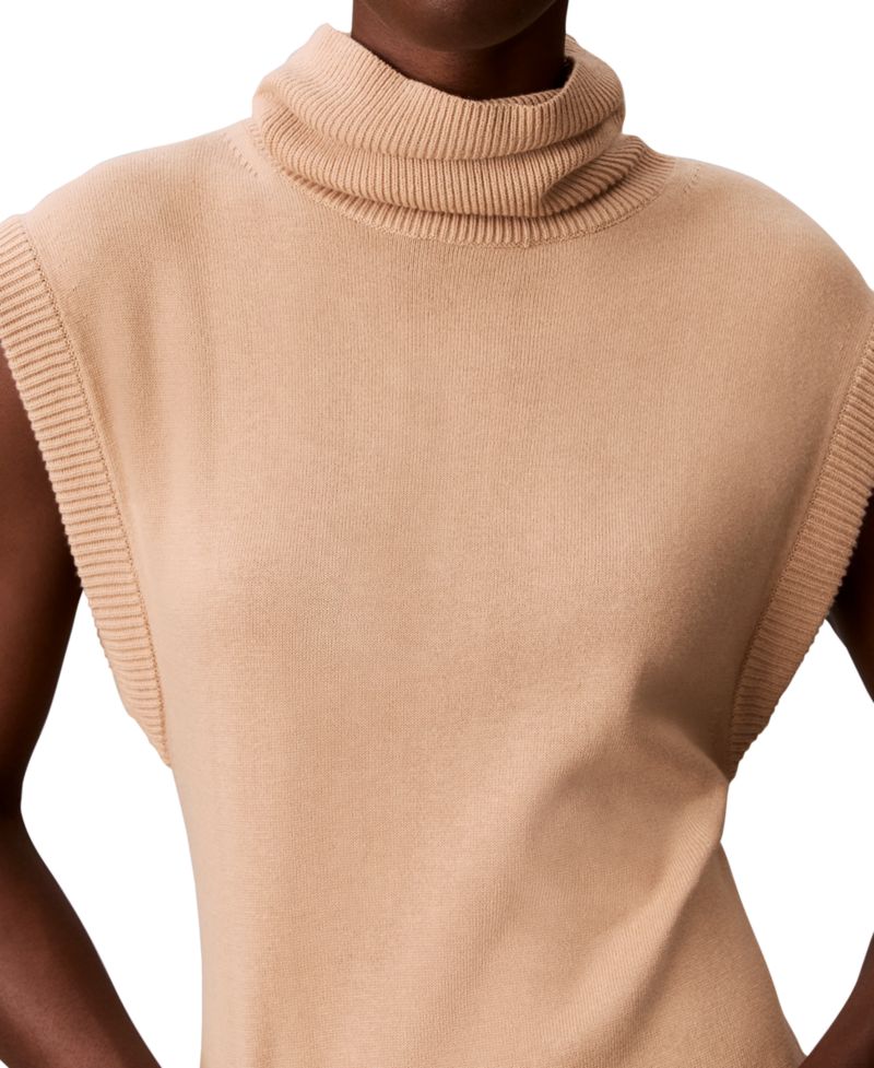 Women's Mock Neck Sleeveless Midi Sweater Dress