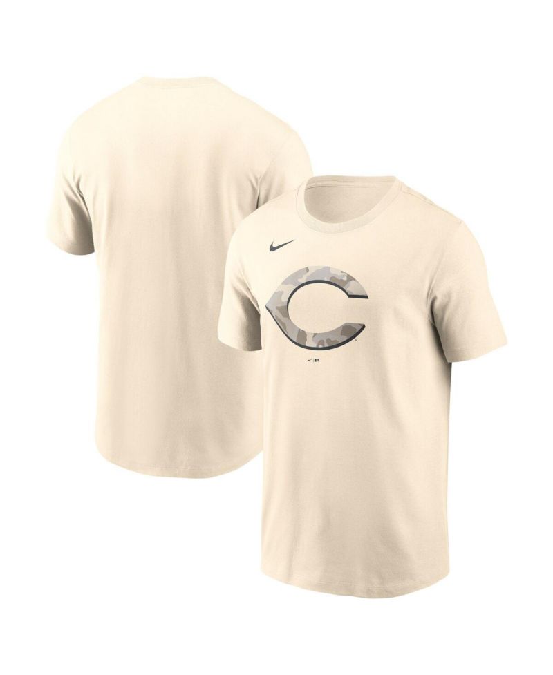 Men's Cream Cincinnati Reds Camo Logo T-Shirt