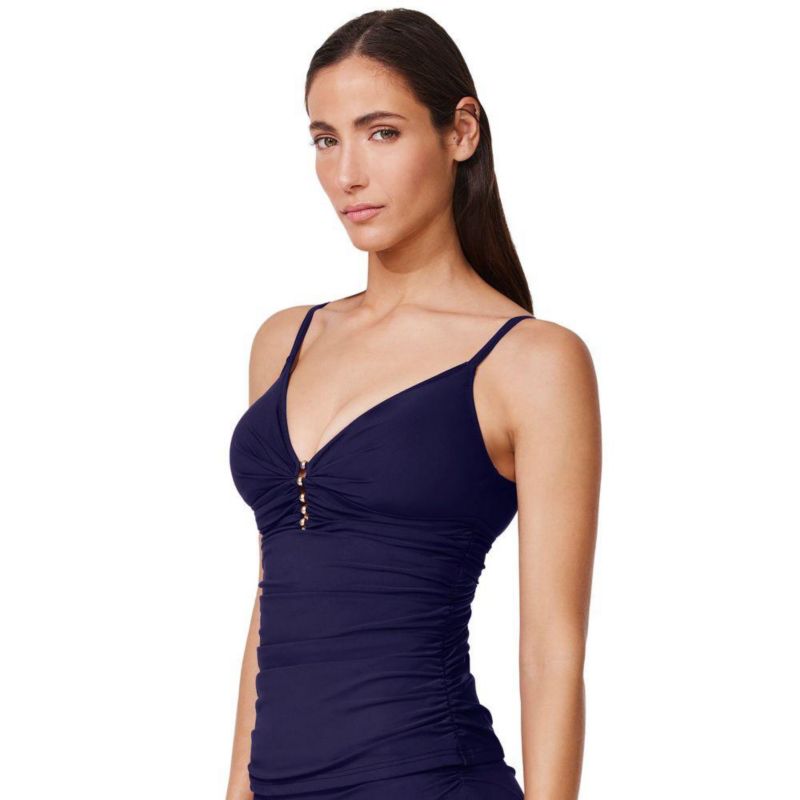 Women's Tutti Frutti Fashion V-Neck Gold Beaded Tankini Top Swimsuit