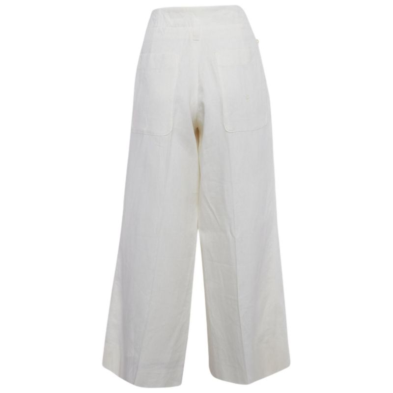 Women's Off-White Linen Wide-Leg Cropped Pants