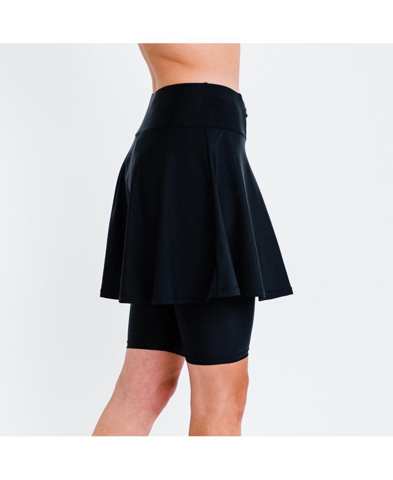 Women's Flared Mid-Thigh Swim Skirt With Bike Shorts