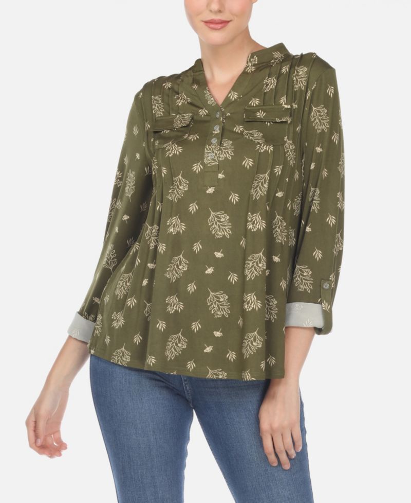 Plus Size Pleated Long Sleeve Top