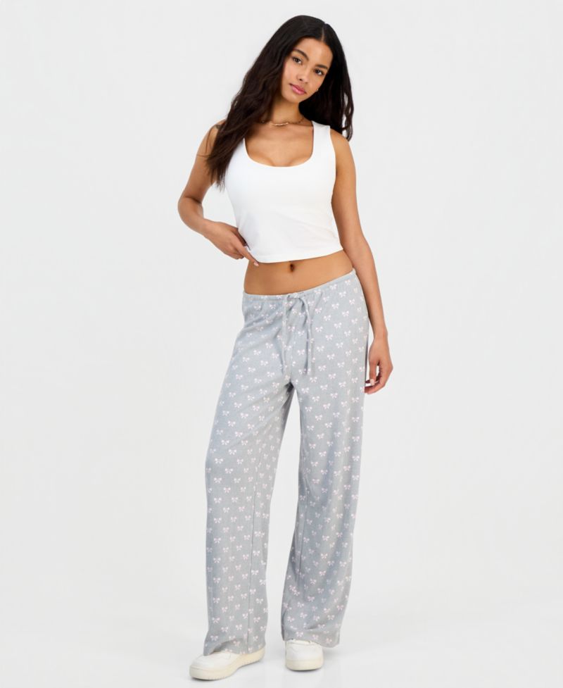 Juniors' Pointelle Printed Drawstring Lounge Pants