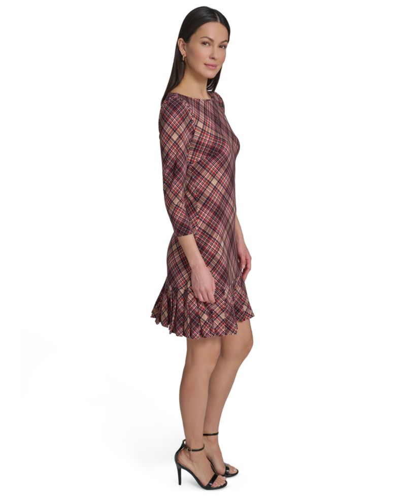 Women's Crewneck Pleated Hem Shift Dress