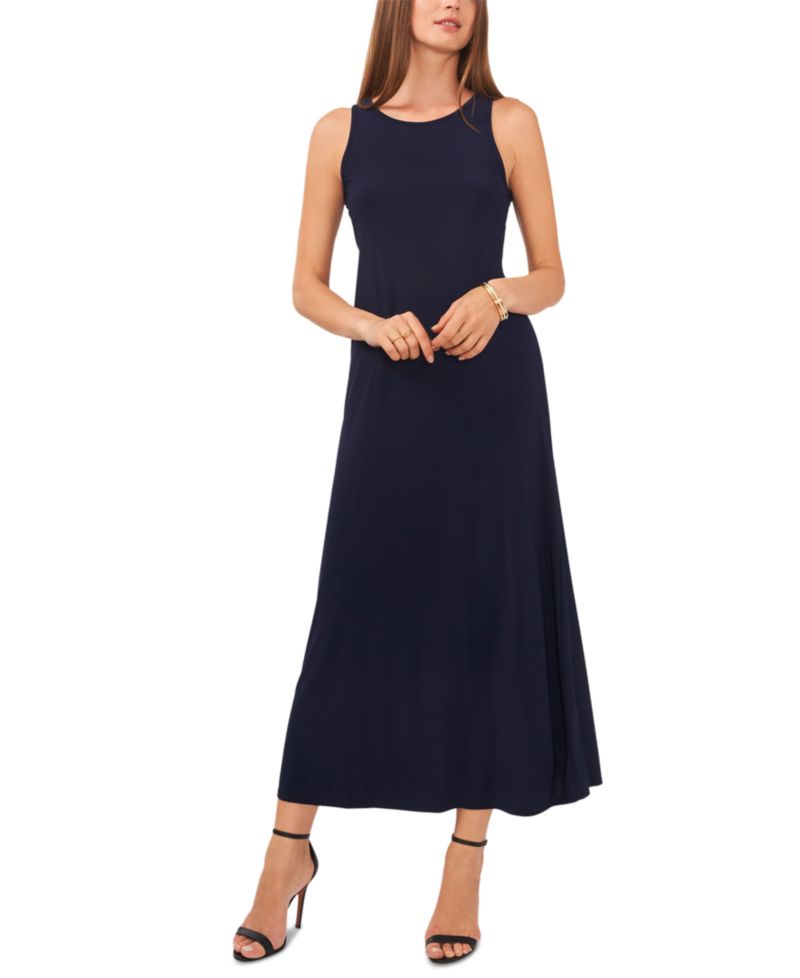 Women's Sleeveless Keyhole-Back Crewneck Maxi Dress