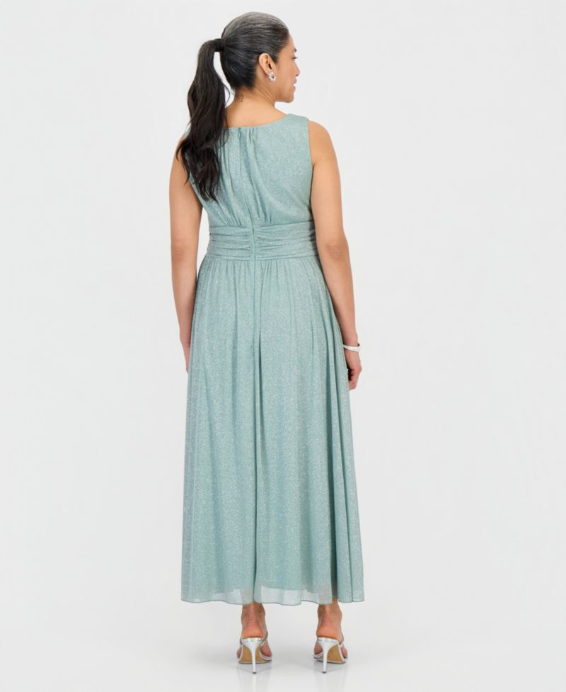 Petite Surplice-Neck Sleeveless Shimmer Dress