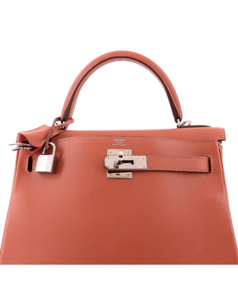 Pre-Owned HERMES Kelly 28 Handbag Verso Evercolor with Palladium Hardware