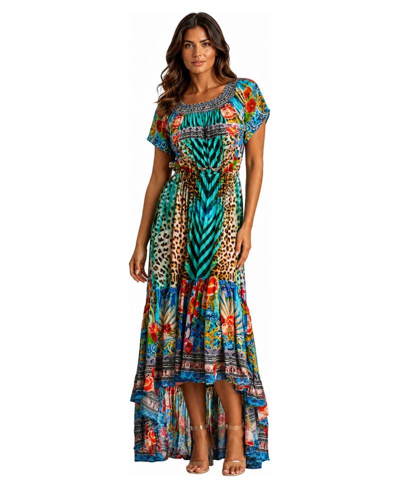 Women's Off-the-Shoulder Tiered High-Low Maxi Dress