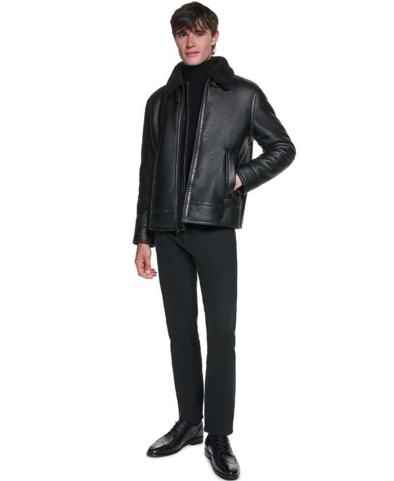 Men's Faux Leather Shearling Aviator Jacket