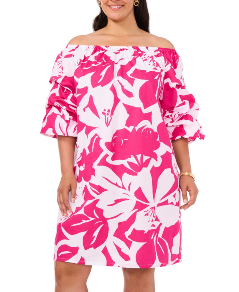 Plus Size Printed Off-The-Shoulder Shift Dress