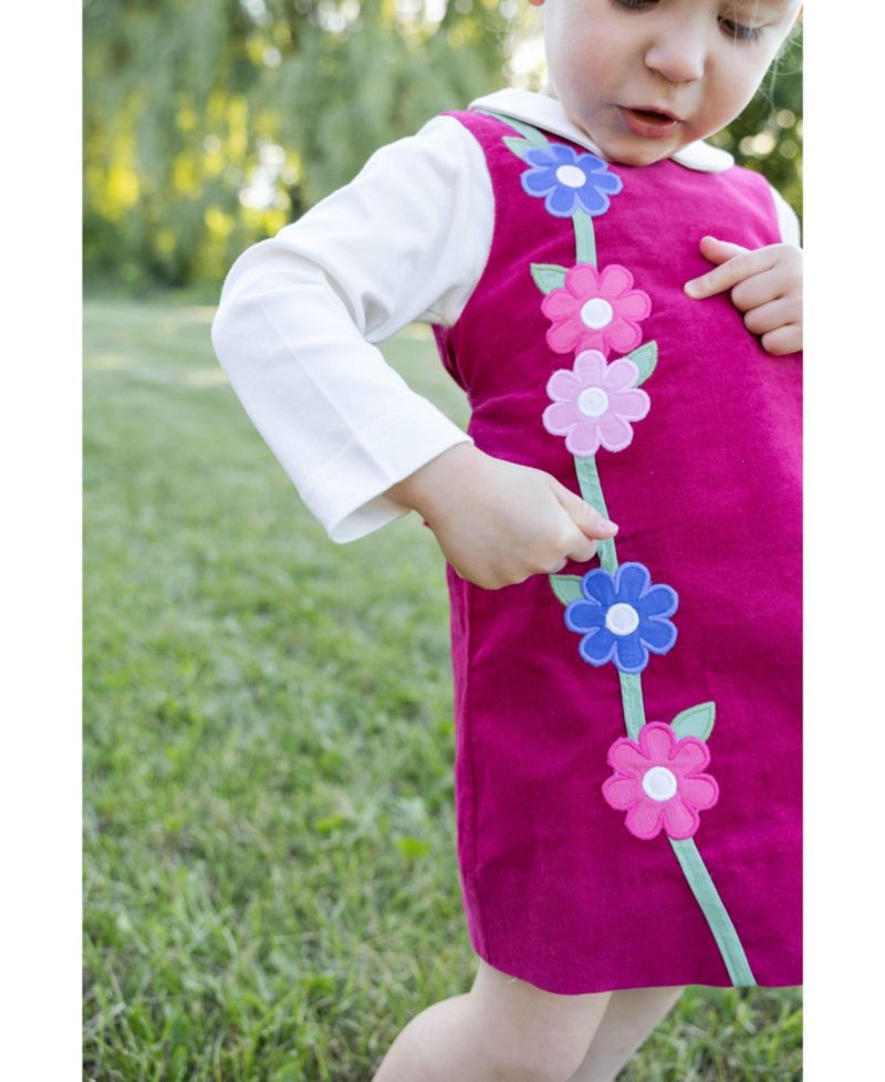 Girls' 7-16 Floral-Print Back Zipper Corduroy Dress
