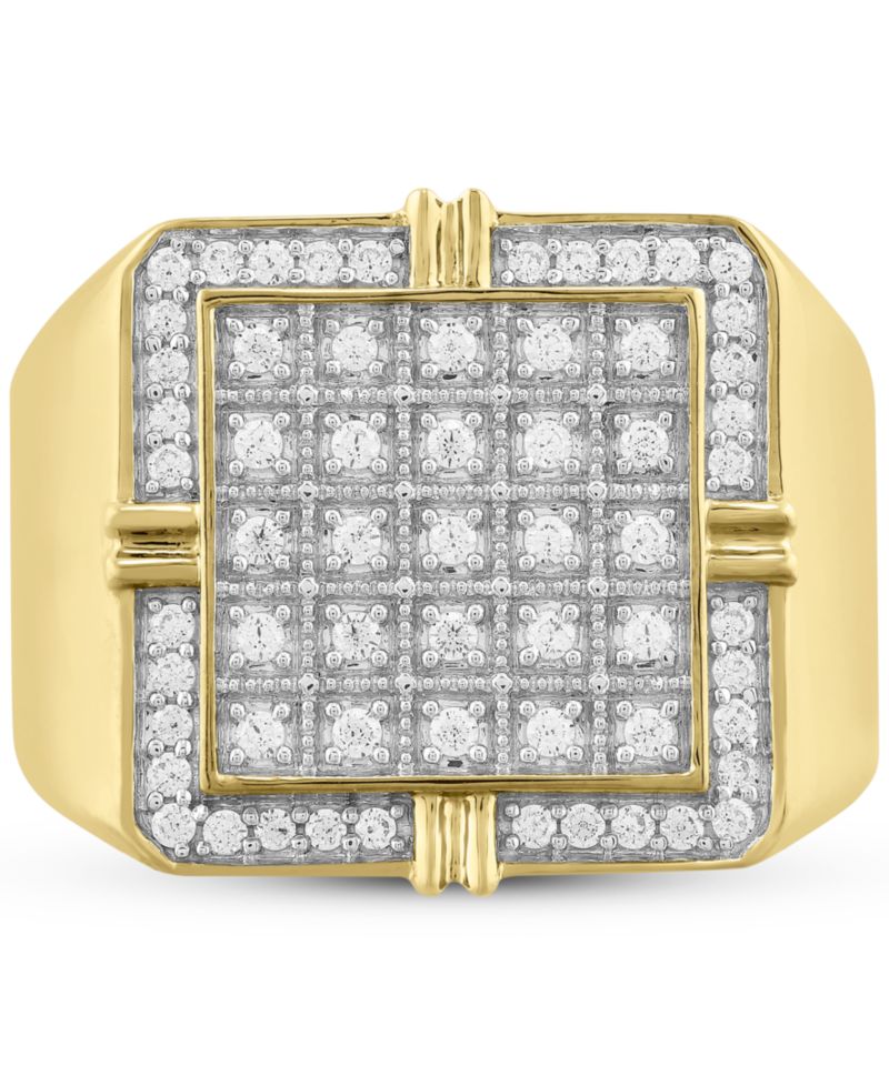 Men's Diamond Square Cluster Ring (1/2 ct. t.w.) in Sterling Silver & 14k Gold-Plate
