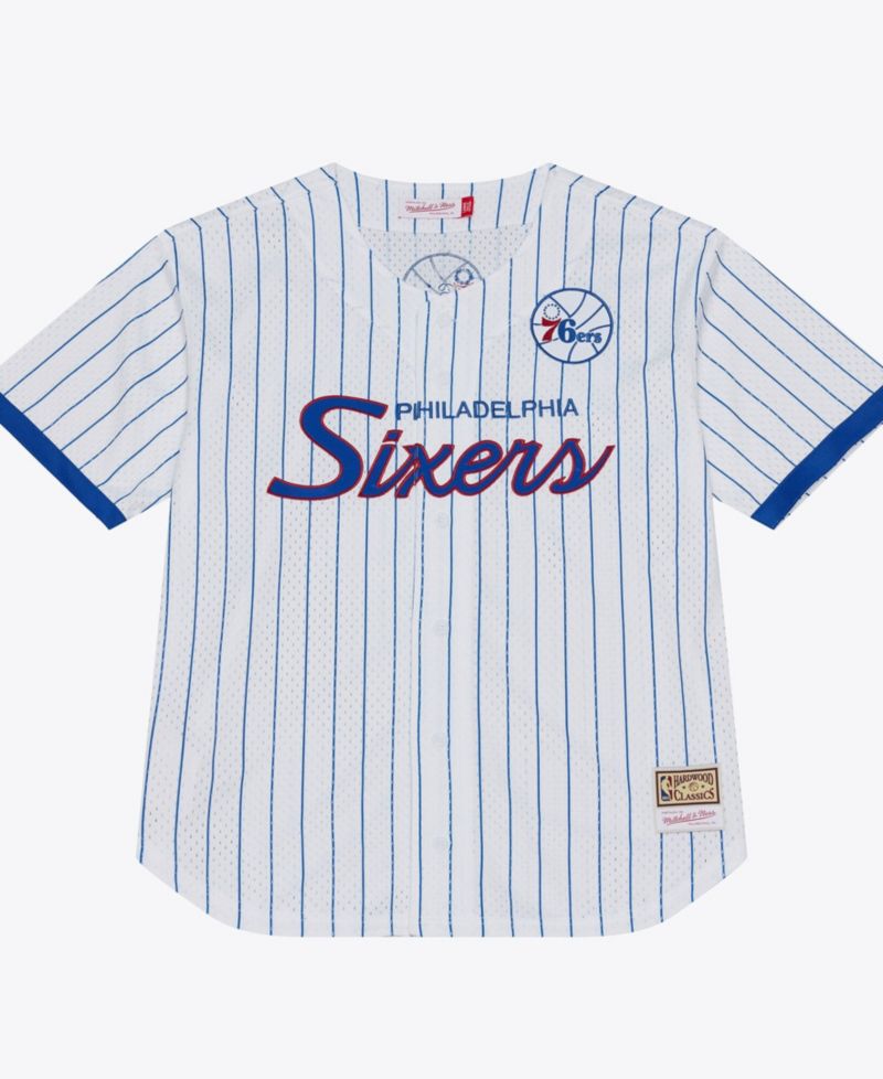 Men's Philadelphia 76ers Head Coach Pinstripe Mesh Full-Button Baseball Jersey