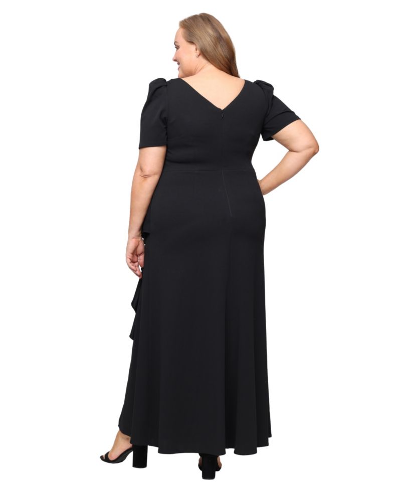 Plus Size Embellished-Neck Ruffle Gown
