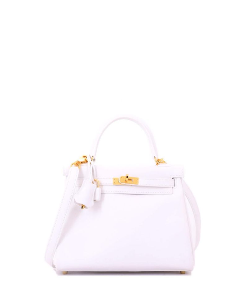 Pre-Owned Hermes Kelly 25 Handbag White Swift with Gold Hardware
