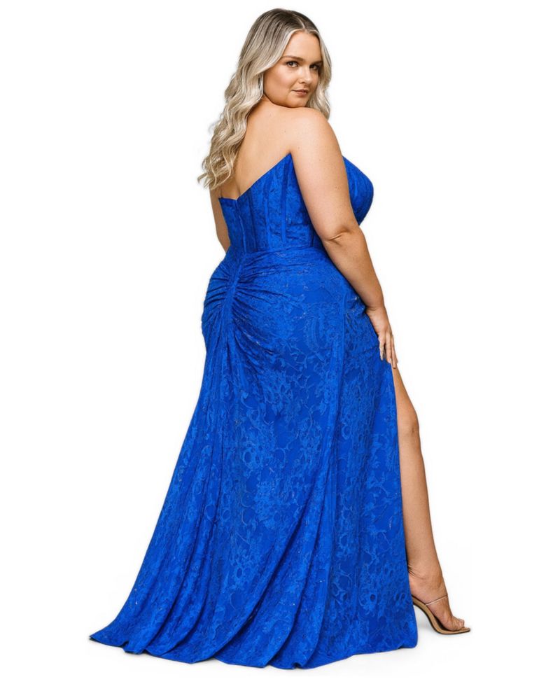 Plus Size To Die For Strapless Stretch Lace Corset Gown