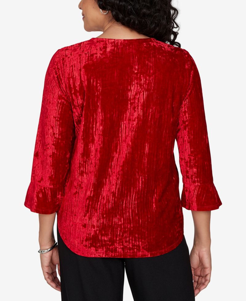 Petite Velvet Crewneck 3/4-Sleeve Blouse