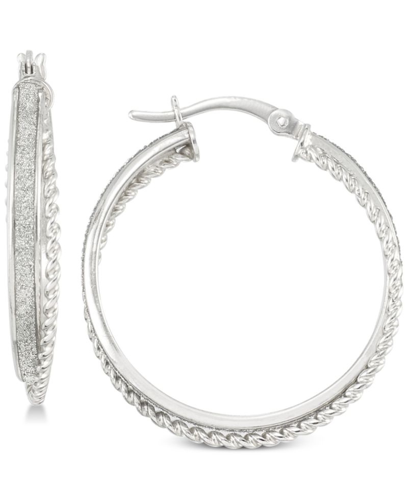 Glitter Twist Hoop Earrings in Sterling Silver