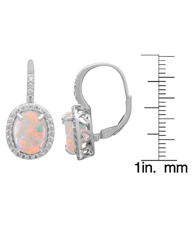 Lab Grown Opal (3 ct. t.w.) & Lab Grown White Sapphire (0.56 ct. t.w.) Earrings in Sterling Silver